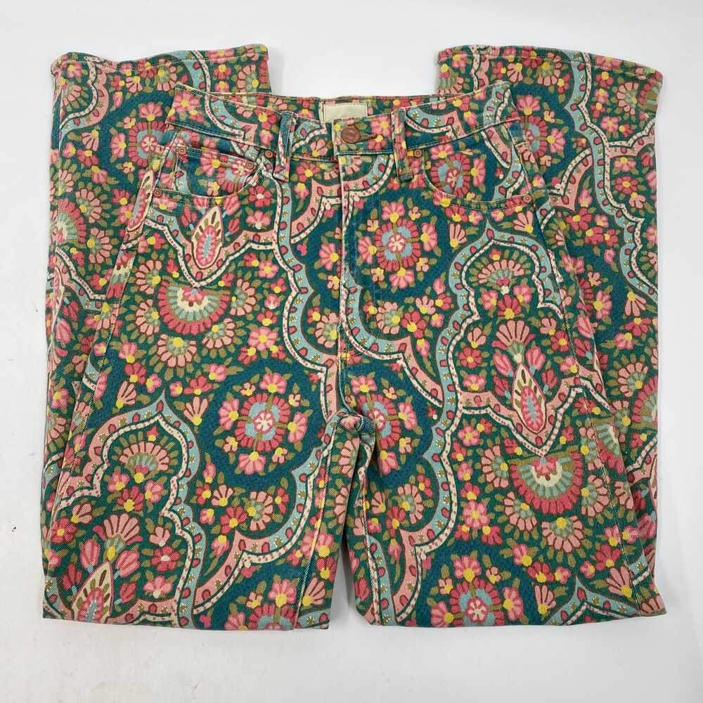 MOTHER Green Pink High Rise Jeans Floral Rambler Zip Ankle | Womens 24 - Picture 5 of 10